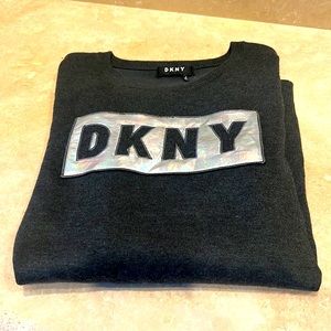 Grey DKNY sweater with silver design - size medium